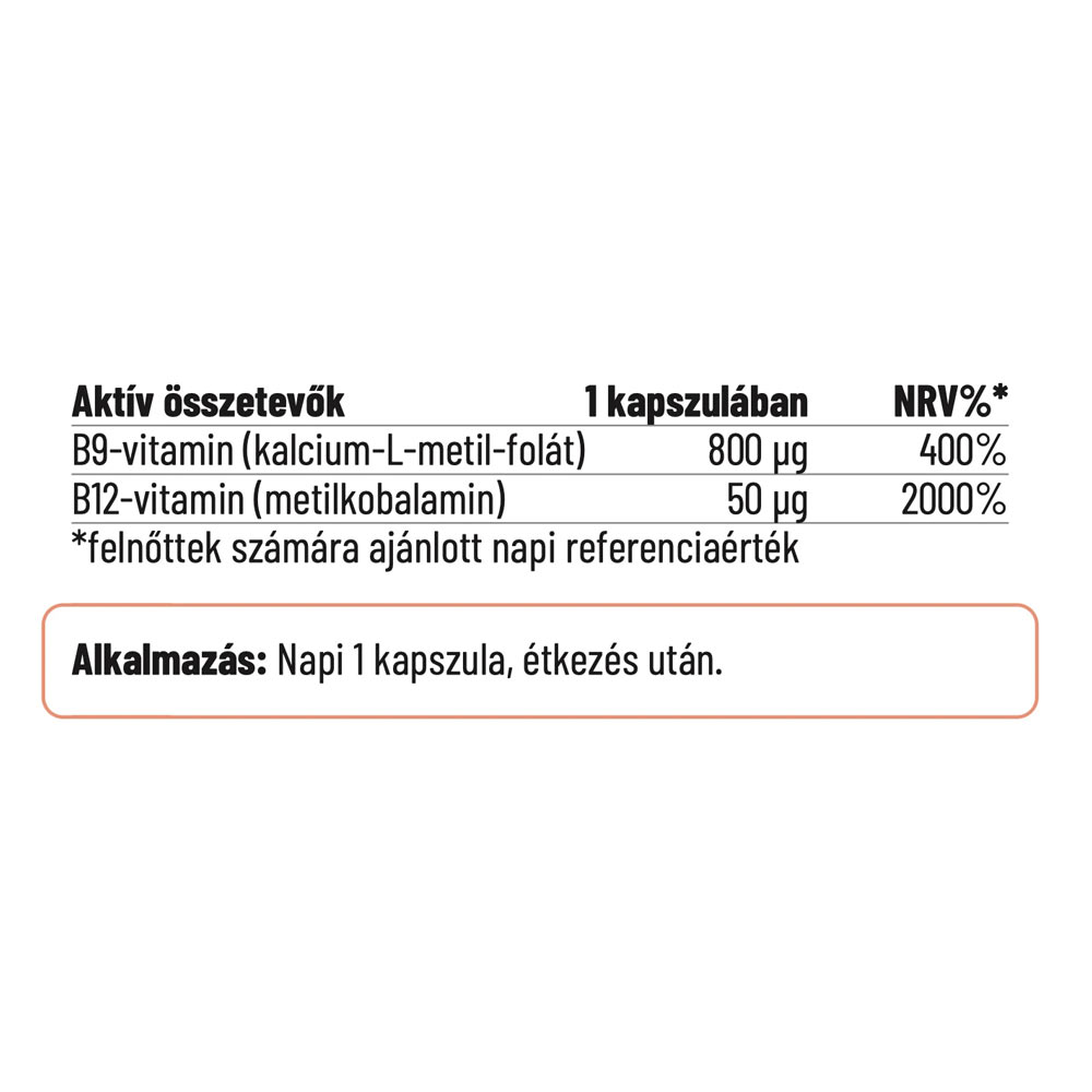 Nordvital Bioaktív Folát (B9-Vitamin) 800mcg 60 Veg Kapszula – termékadatok 1
