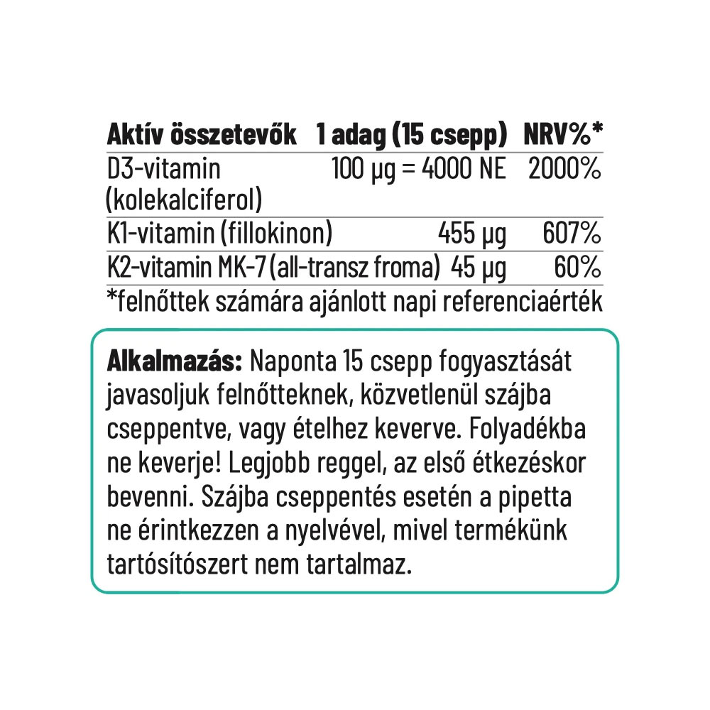 Nordvital D3+K2 Csepp 30 ml – termékadatok 1