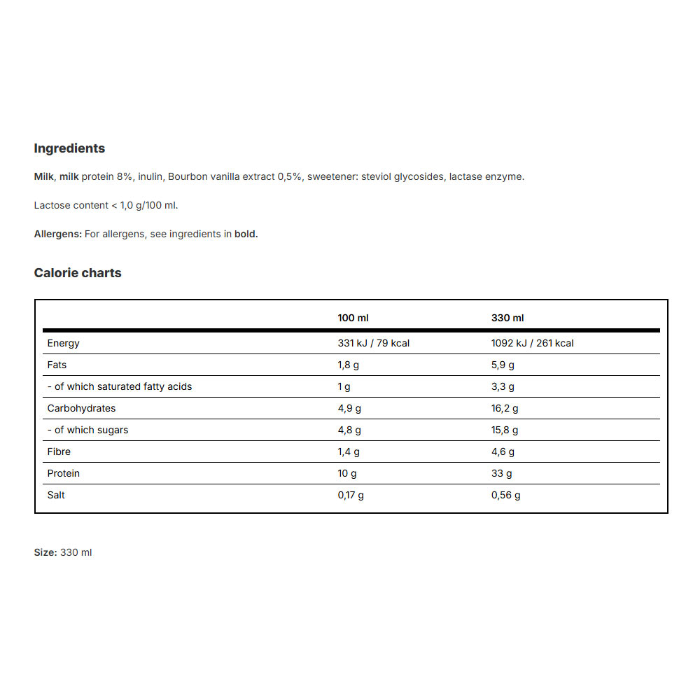 Vilgain Protein Milkshake 330 ml – termékadatok 1